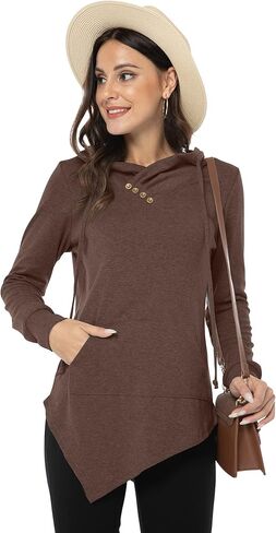 AYIFU Womens Long Sleeve Tunic Hoodies Irregular Hem Hoody Casual Solid Tops with Pocket in Saudi Arabia