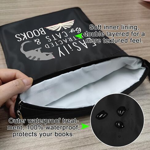 Book Sleeve, Book Covers with Zipper, Funny Cat & Book for Book Lovers, Gifts for Women Teacher Librarian Bookworm Bookish- Easily Distracted by Cats and Books (Black-C, Large) in Kuwait