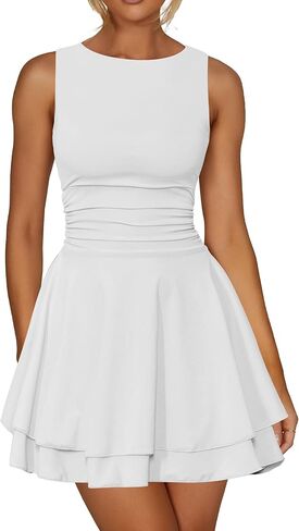 Kaximil Women's Ruffle Hem Boat Neck Mini Dress Sleeveless Ruched Corset Short Party Dresses in Saudi Arabia