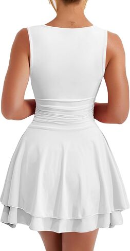 Kaximil Women's Ruffle Hem Boat Neck Mini Dress Sleeveless Ruched Corset Short Party Dresses in Saudi Arabia
