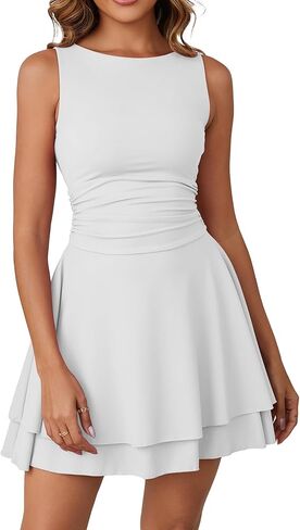 Kaximil Women's Ruffle Hem Boat Neck Mini Dress Sleeveless Ruched Corset Short Party Dresses in Saudi Arabia