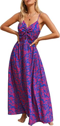 Cupshe Women's Maxi Dress Print Print Twisted v Neck Olcyfleess Dress Long Summer Summer Dress in Saudi Arabia
