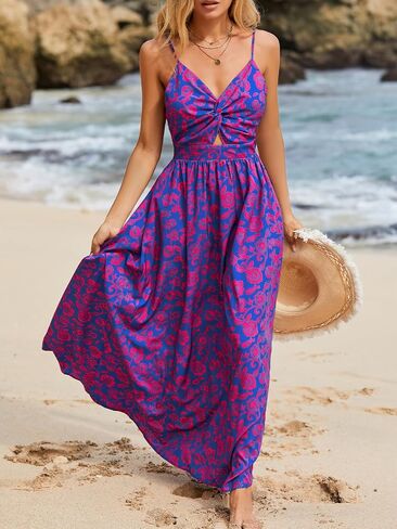 Cupshe Women's Maxi Dress Print Print Twisted v Neck Olcyfleess Dress Long Summer Summer Dress in Saudi Arabia