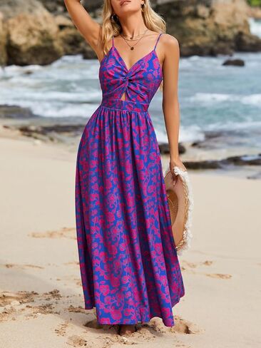Cupshe Women's Maxi Dress Print Print Twisted v Neck Olcyfleess Dress Long Summer Summer Dress in Saudi Arabia