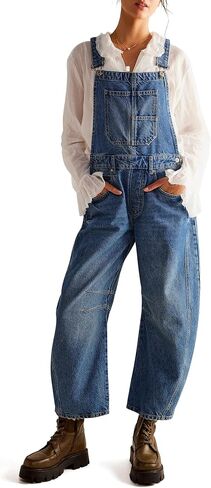 Qazel Vorrlon Denim Overalls for Women Barrel Wide Leg Bib Baggy Jeans Adjustable Denim Romper Stretch Jumpsuit Y2K Pants in Saudi Arabia