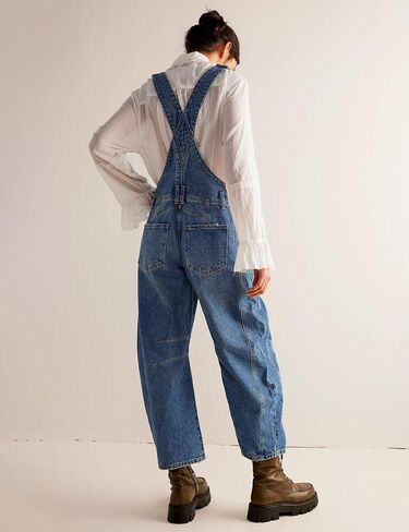 Qazel Vorrlon Denim Overalls for Women Barrel Wide Leg Bib Baggy Jeans Adjustable Denim Romper Stretch Jumpsuit Y2K Pants in Saudi Arabia