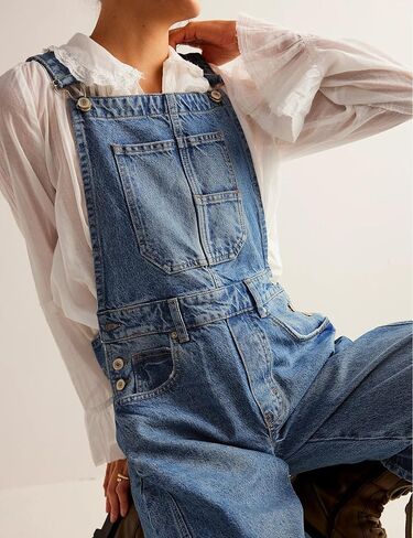 Qazel Vorrlon Denim Overalls for Women Barrel Wide Leg Bib Baggy Jeans Adjustable Denim Romper Stretch Jumpsuit Y2K Pants in Saudi Arabia
