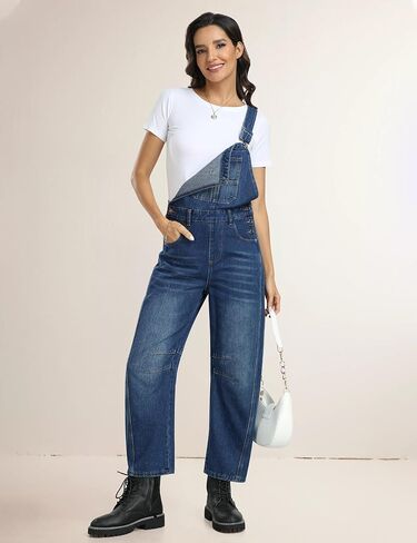 Qazel Vorrlon Denim Overalls for Women Barrel Wide Leg Bib Baggy Jeans Adjustable Denim Romper Stretch Jumpsuit Y2K Pants in Saudi Arabia