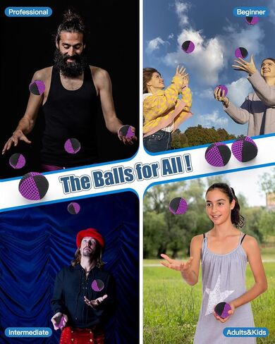 Juggling Balls for Beginners and Professionals Set of 3 Juggling Bean Bags,Durable Juggle Ball Kit (Black - Blue) in Kuwait