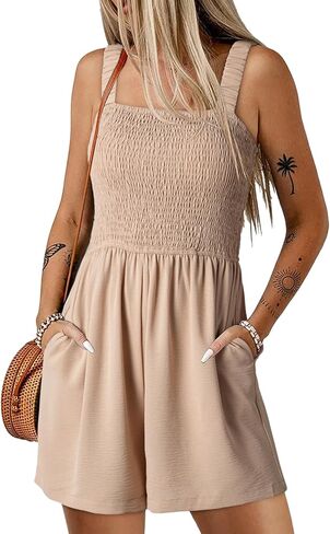 Dokotoo Women's Summer Casual Smocked Rompers Square Neck Sleeveless Loose Shorts Jumpsuits 2025 Beach Vacation Outfits in Kuwait