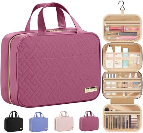 HOTOR Travel Toiletry Bag w/Hanging Hook - Spacious Toiletry Bag Essentials for Women & Men, Makeup Bag/Big Comparment, Waterproof for Travel Accessories, Medium, Black in Kuwait
