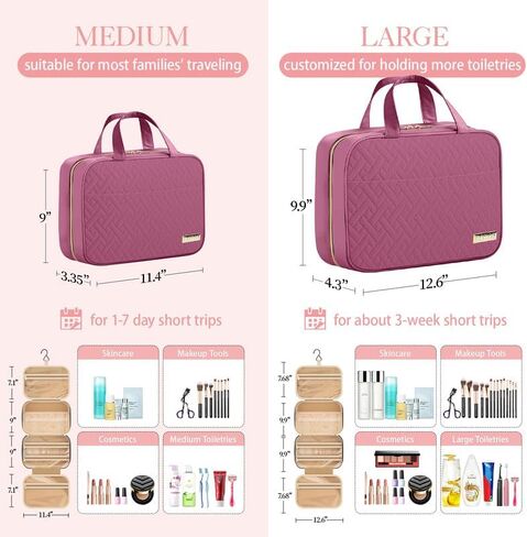 HOTOR Travel Toiletry Bag w/Hanging Hook - Spacious Toiletry Bag Essentials for Women & Men, Makeup Bag/Big Comparment, Waterproof for Travel Accessories, Medium, Black in Kuwait