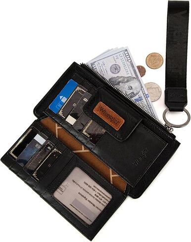 X Wrangler Brown Wristlet Wallet Minimalist Clutch Womens Womens Wallet RFID CATES ومنظمي الأموال مع محفظة العملة والشرطة السلسة in Saudi Arabia