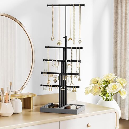 Love-KANKEI Jewelry Organizer Stand,5 Tier Large Necklace Holder with Wood Base,Jewelry holder stand Tree for Display,Bracelets Earrings Rings,Height Adjustable Gift Weathered Grey in Kuwait