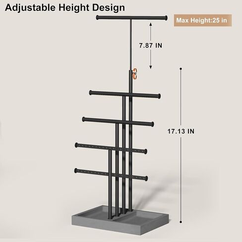 Love-KANKEI Jewelry Organizer Stand,5 Tier Large Necklace Holder with Wood Base,Jewelry holder stand Tree for Display,Bracelets Earrings Rings,Height Adjustable Gift Weathered Grey in Kuwait