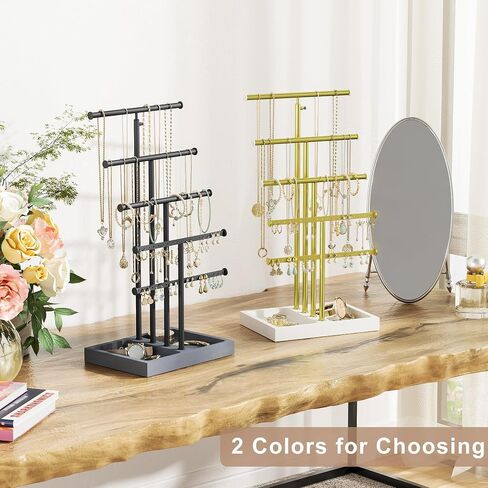 Love-KANKEI Jewelry Organizer Stand,5 Tier Large Necklace Holder with Wood Base,Jewelry holder stand Tree for Display,Bracelets Earrings Rings,Height Adjustable Gift Weathered Grey in Kuwait