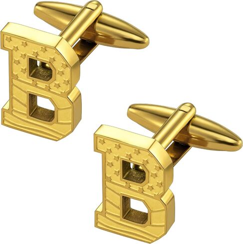 HAWSON Initial Cufflinks for Men with USA Flag Design, 18K Gold Letter Monogram Cuff Links Suits Shirt Studs for Wedding Party in Saudi Arabia