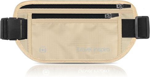 حزام مالي السفر Inspira مع حامل جواز سفر RFID لمكافحة السروال الرفيع للسفر المخفي تحت الملابس من أجل الحماية النهائية لبطاقات الائتمان ، والنقد ، وجواز السفر والوثائق ، والأسود in Kuwait
