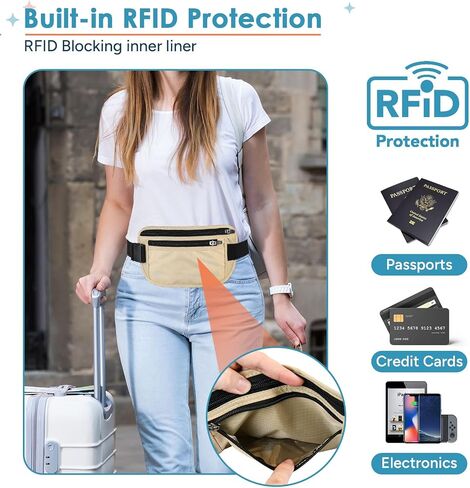حزام مالي السفر Inspira مع حامل جواز سفر RFID لمكافحة السروال الرفيع للسفر المخفي تحت الملابس من أجل الحماية النهائية لبطاقات الائتمان ، والنقد ، وجواز السفر والوثائق ، والأسود in Kuwait