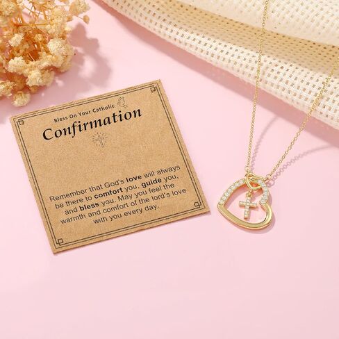 قلادة متقاطعة للبنات ابنة حفيدة ، أول شركة تأكيد للتواصل عيد الفصح الهدايا الكاثوليكية المسيحية 16 + 3 بوصات in Kuwait