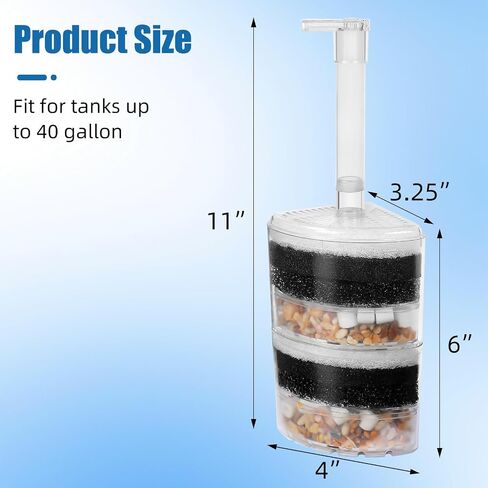 AQUANEAT Aquarium Air Driven Corner Sponge Filter for Nano Fish Tank with Tubing, Valves and Suction Cups, up to 20 Gallon in Kuwait