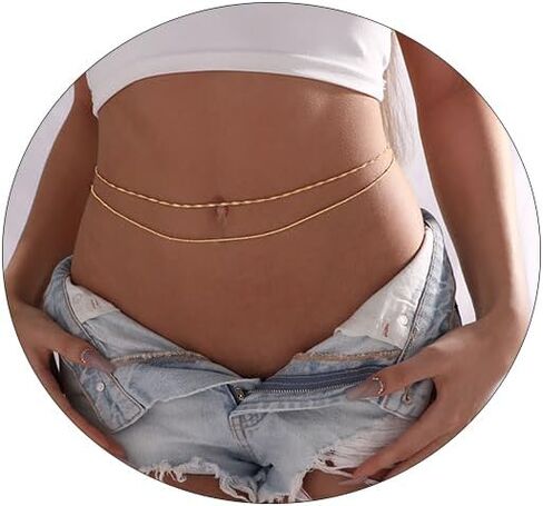 2PCS 18K Gold Plated Waist Chain Satellite Body Chain Layered rope Waist Chains Sexy Bikini Beach Waist Chain for Women Waterproof Adjustable 26.5-33Inch in Saudi Arabia