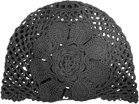BIBITIME Beautiful Skull Beanie 8 Petals Flower Hat Handmade Crochet Slouchy Hollow Lace Cap Beret (Large for Adult, Red) in Kuwait