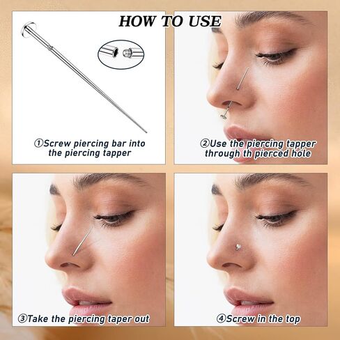 Piercing Taper Ball Grabber Tool for Changing Jewelry - 14G 16G 18G 20G Stainless Steel Flat Back Earrings Applicator Tool Threadless Insertion Pin Thread Body Piercing Kit for Ear Nose Lip in Kuwait