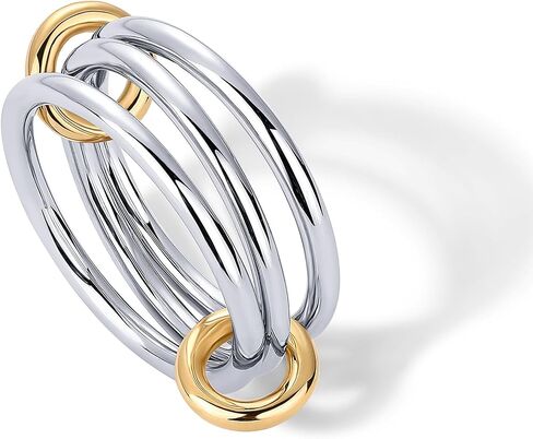 PAVOI 14K Gold Plated Interlocked Stackable Rings for Women - Statement Mixed Metals Multi Ring Stack - Two-Toned Stacking Bands in Saudi Arabia