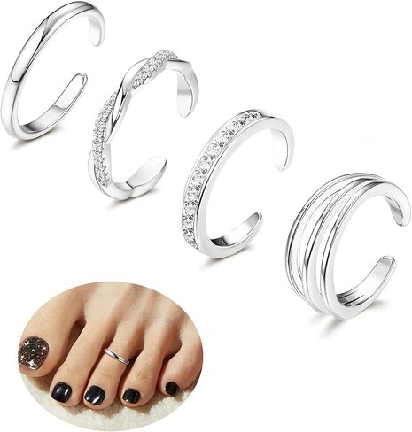 4PCS 14K Gold Plated Toe Rings, White Gold Plated Toe Rings for Women Hug CZ Triple Twist Simple Band Open Toe Rings Beach Foot Jewelry Adjustable in Saudi Arabia