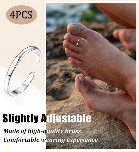 4PCS 14K Gold Plated Toe Rings, White Gold Plated Toe Rings for Women Hug CZ Triple Twist Simple Band Open Toe Rings Beach Foot Jewelry Adjustable in Saudi Arabia