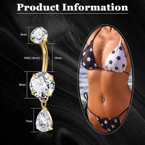F136 Titanium Dangle Belly Button Ring for Women Dangling Navel Ring Hypoallergenic Teardrop Belly Rings Internally Threaded CZ Belly Piercing Jewelry 10MM in Saudi Arabia