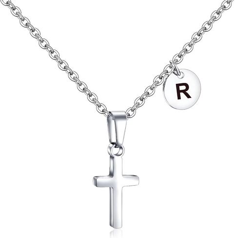 Initial Cross Necklace for Kids Boy Teenage Boy Girls Stainless Steel Cross Pendant First Communion Baptism Confirmation Graduation Gifts Back to School Gifts for Boys in Saudi Arabia