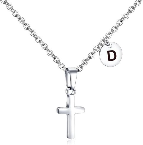 Initial Cross Necklace for Kids Boy Teenage Boy Girls Stainless Steel Cross Pendant First Communion Baptism Confirmation Graduation Gifts Back to School Gifts for Boys in Saudi Arabia
