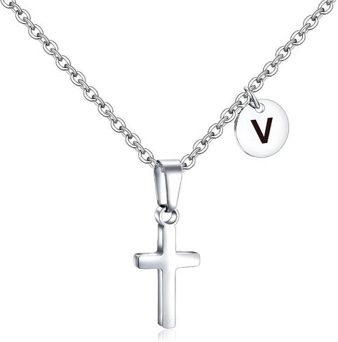 Initial Cross Necklace for Kids Boy Teenage Boy Girls Stainless Steel Cross Pendant First Communion Baptism Confirmation Graduation Gifts Back to School Gifts for Boys in Saudi Arabia