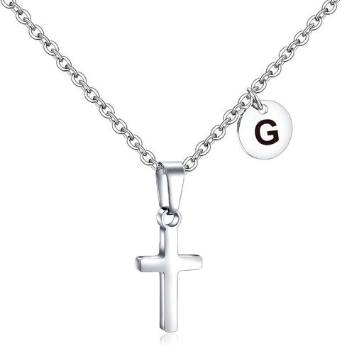 Initial Cross Necklace for Kids Boy Teenage Boy Girls Stainless Steel Cross Pendant First Communion Baptism Confirmation Graduation Gifts Back to School Gifts for Boys in Saudi Arabia