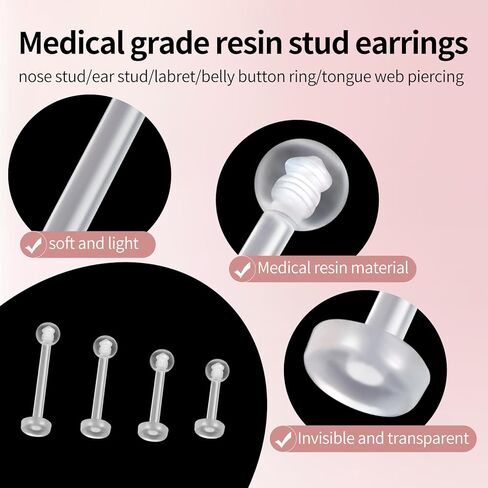 Clear Piercing Retainers Earrings Plastic Earrings for Sports Belly Rings Septum Eyebrow Lip Cartilage Tragus Earring Lip Rings Labret Retainers for Work Surgery in Kuwait