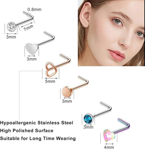 ONESING 36-44 Pcs 18G 20G Nose Rings Studs Nose Rings for Women Nose Piercings Jewelry Surgical Stainless Steel Nose Studs Moon Star Heart Butterfly Hypoallergenic Body Piercing Jewelry for Women Men in Kuwait
