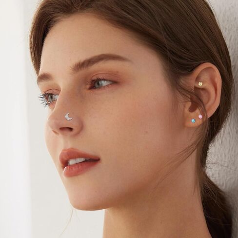 ONESING 36-44 Pcs 18G 20G Nose Rings Studs Nose Rings for Women Nose Piercings Jewelry Surgical Stainless Steel Nose Studs Moon Star Heart Butterfly Hypoallergenic Body Piercing Jewelry for Women Men in Kuwait