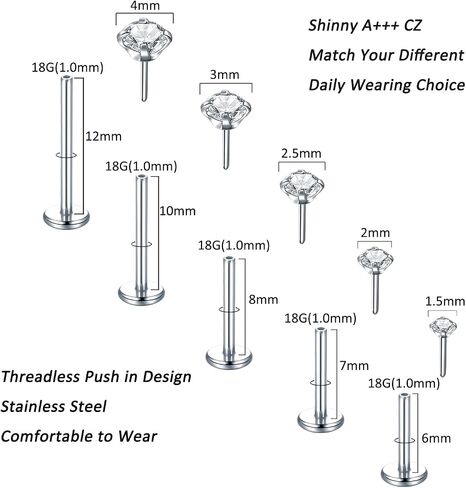 AUMEO 20G 18G 16G PUSHLONS BUSH في حلقات الأنف ترصيع الفولاذ الجراحي المجوهرات المخبرية حلقات الشفاه Monroe Medusa Ashley Piercing Jewelry for Women in Kuwait