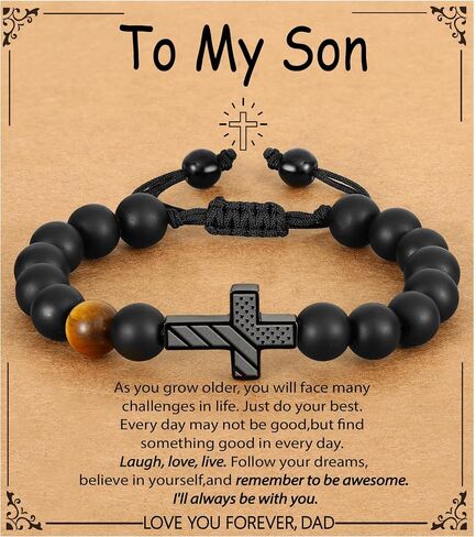 P.BLAKE American Flag Cross Bracelet for Boys Men, Cross Beads Bracelet Christian Easter First Communion Confirmation Baptism Jewelry Gifts for Teens Son Grandson in Saudi Arabia