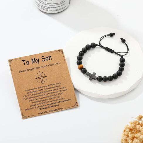 P.BLAKE American Flag Cross Bracelet for Boys Men, Cross Beads Bracelet Christian Easter First Communion Confirmation Baptism Jewelry Gifts for Teens Son Grandson in Saudi Arabia