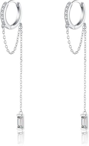reffeer 925 Sterling Silver CZ Chain arocrings تتدلى للنساء المراهقات متدليين بأقراط السلسلة قطرة Huggie in Kuwait