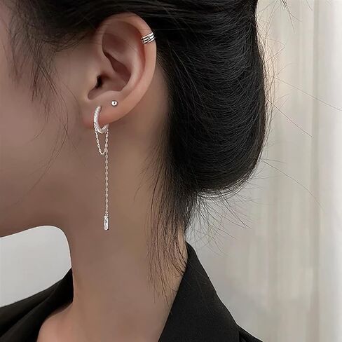 reffeer 925 Sterling Silver CZ Chain arocrings تتدلى للنساء المراهقات متدليين بأقراط السلسلة قطرة Huggie in Kuwait