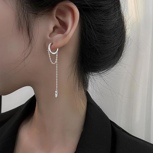 reffeer 925 Sterling Silver CZ Chain arocrings تتدلى للنساء المراهقات متدليين بأقراط السلسلة قطرة Huggie in Kuwait