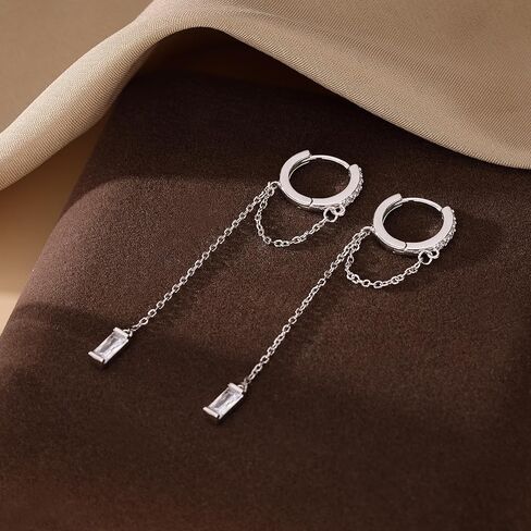 reffeer 925 Sterling Silver CZ Chain arocrings تتدلى للنساء المراهقات متدليين بأقراط السلسلة قطرة Huggie in Kuwait