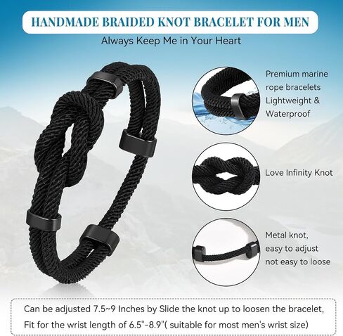 Tempbeau Love Knot Bracelet Gifts للرجال - أساور حبل الحبل المضفرة للرجال ، سوار سلسلة مع هدايا التخرج من Knot knotmar in Kuwait