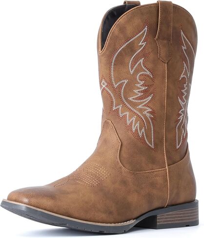 IUV Cowboy Boots For Men Square Toe Western Boot Durable Retro Classic Embroidered Pull On Boot Slip Resistant Country Boots in Kuwait