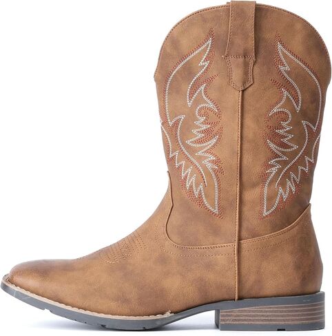 IUV Cowboy Boots For Men Square Toe Western Boot Durable Retro Classic Embroidered Pull On Boot Slip Resistant Country Boots in Kuwait