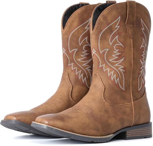 IUV Cowboy Boots For Men Square Toe Western Boot Durable Retro Classic Embroidered Pull On Boot Slip Resistant Country Boots in Kuwait